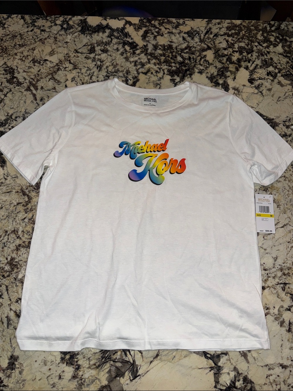 Michael Kors Kids White T-Shirt with Rainbow Logo- Brand New With Tags
